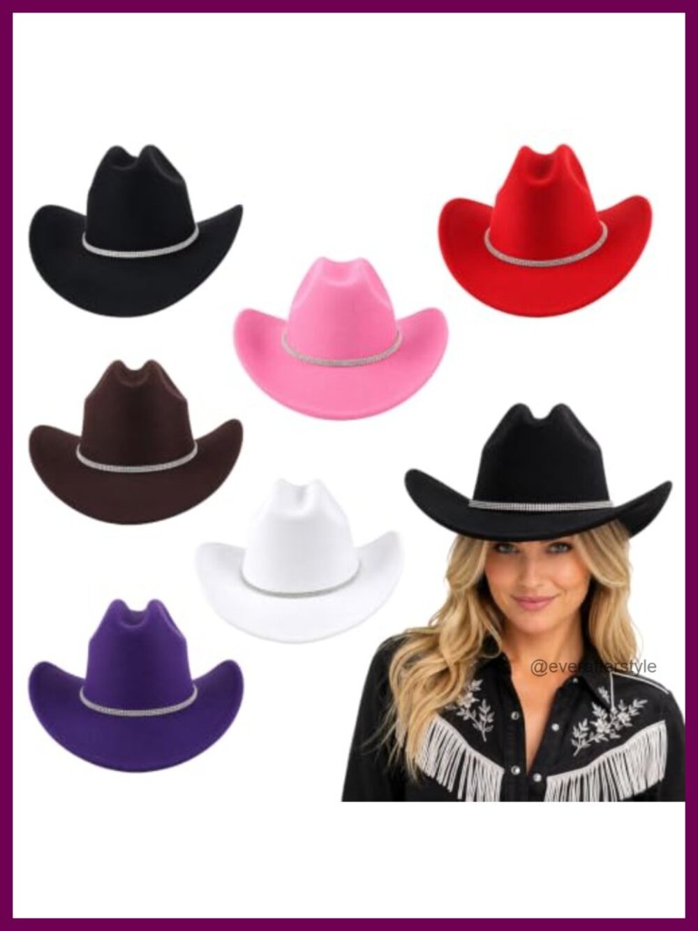 6 Pack Rhinestone Cowboy Hats Western Felt Party Costume Accessories
